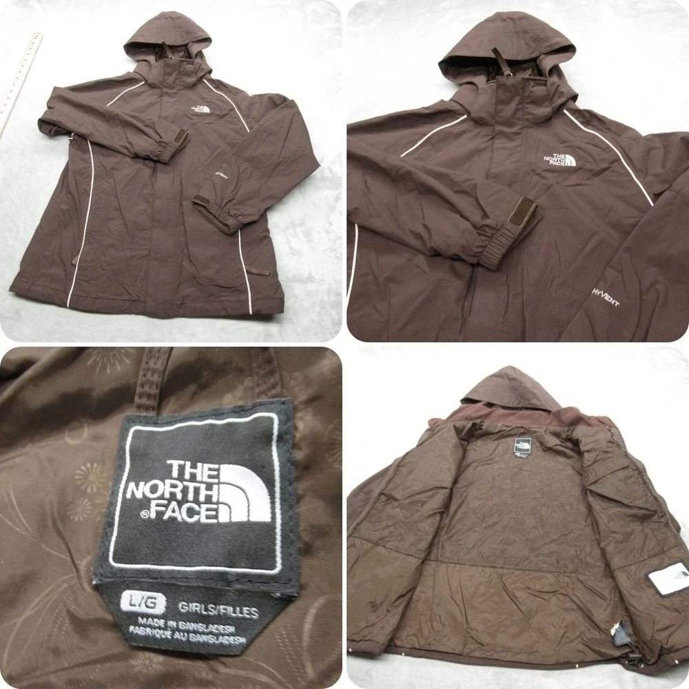 The North Face Jacket Youth Large Brown HyVent Hooded Waterproof Rain 3in1 Shell